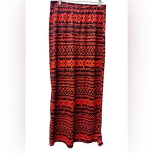 Mix & Co. Vibrant Deep Coral & Black Resort wear Beach Maxi Skirt Size Lg